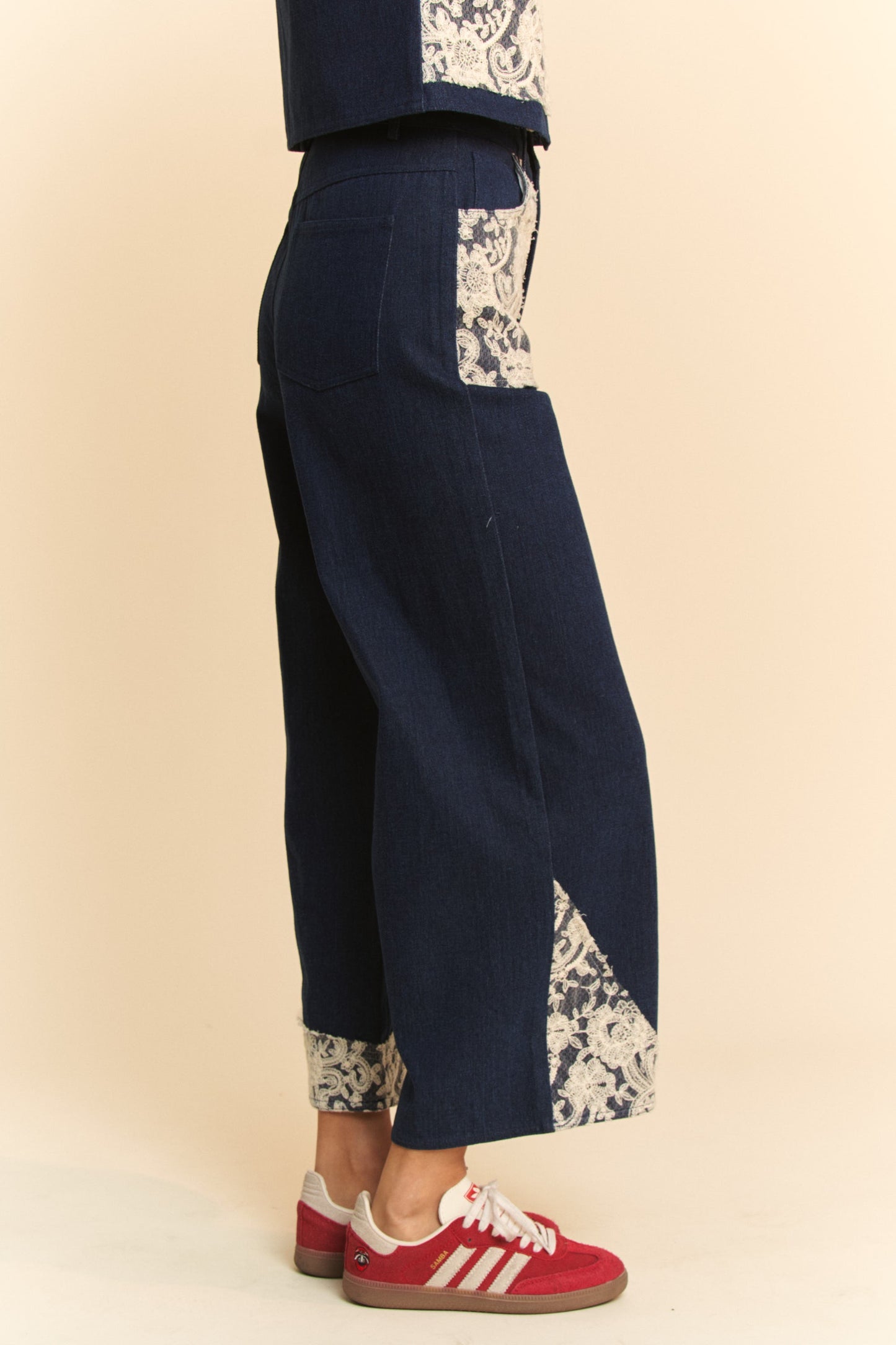 Davi & Dani Lace Applique Wide Leg Jeans