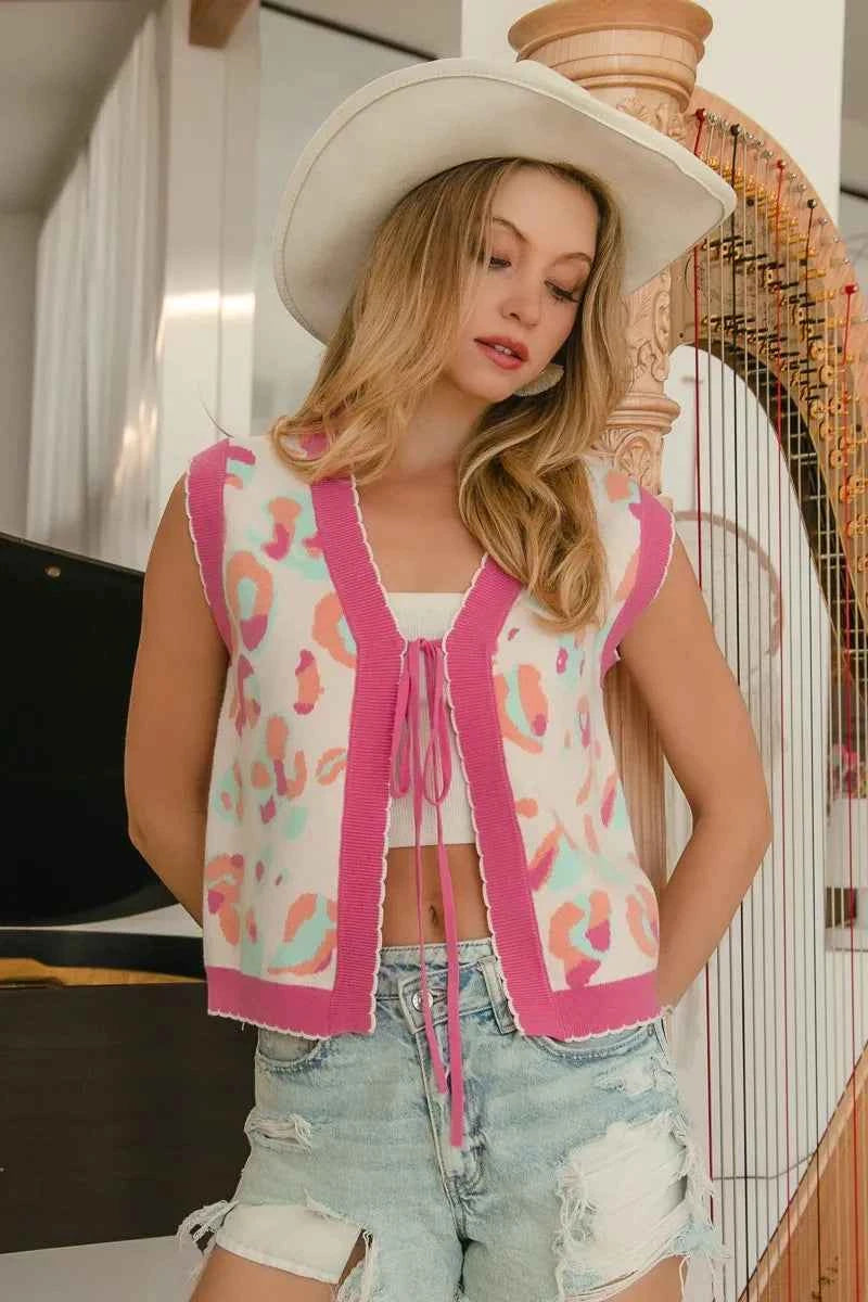 BiBi Leopard Sweater Vest With Front Tie and Scallop Detail ff8b71f6494c4296b64eddefd34894a9-Max-Origin