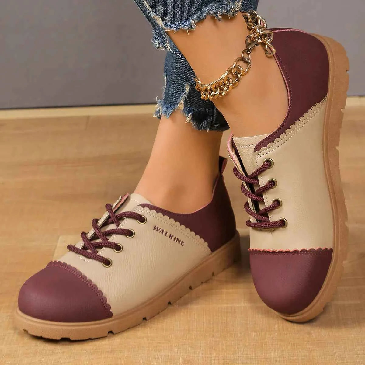 Color Block Lace Up Sneakers Burgundy ff94ac26-2c1f-4254-a795-5a3f91181260-Max-Origin