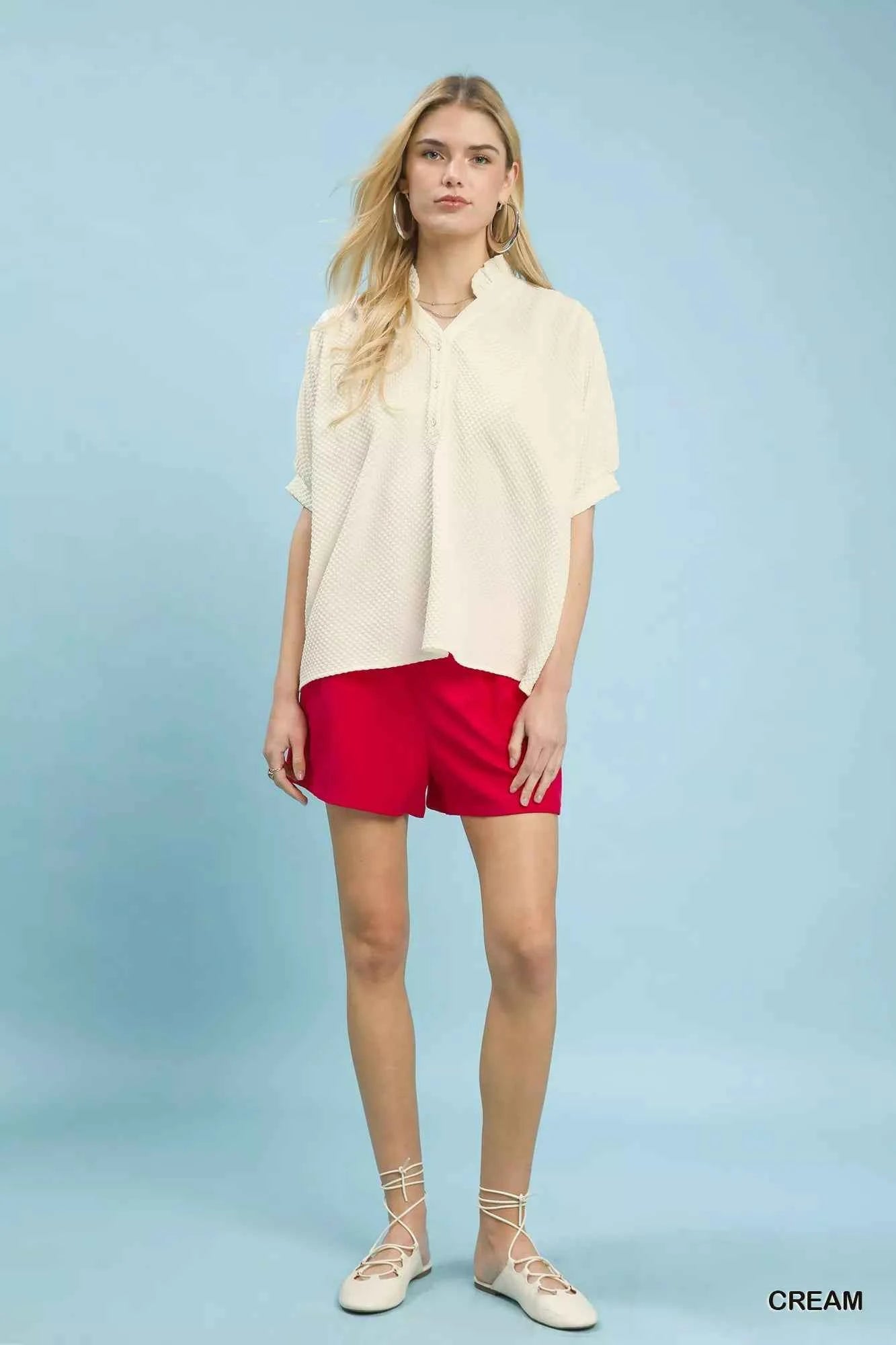 Umgee Textured Jacquard Short Sleeve Top ffa2a0e0-2e9c-4bd8-aac8-702e7cda5d37-Max-Origin