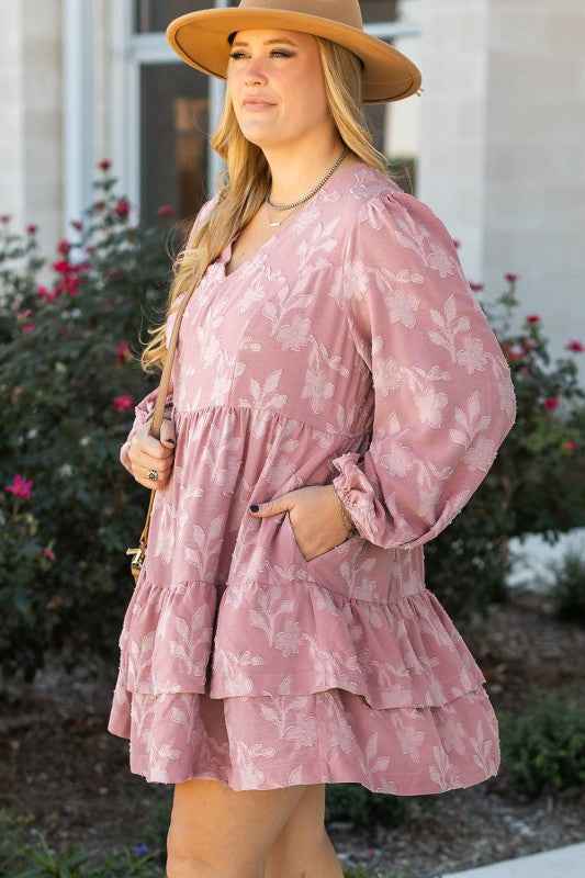 Plus Size Floral V-Neck Tiered Ruffle Dress ffa5470f-0a35-41c6-a23a-2004e5a32055