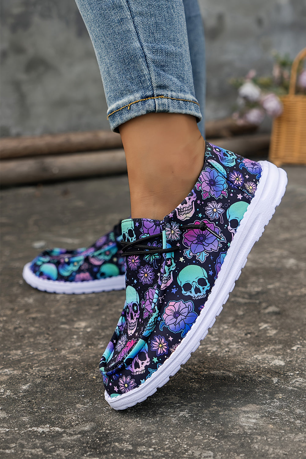 Dark Blue Halloween Skull Print Lace Up Casual Shoes ffa6a4a20ab64187