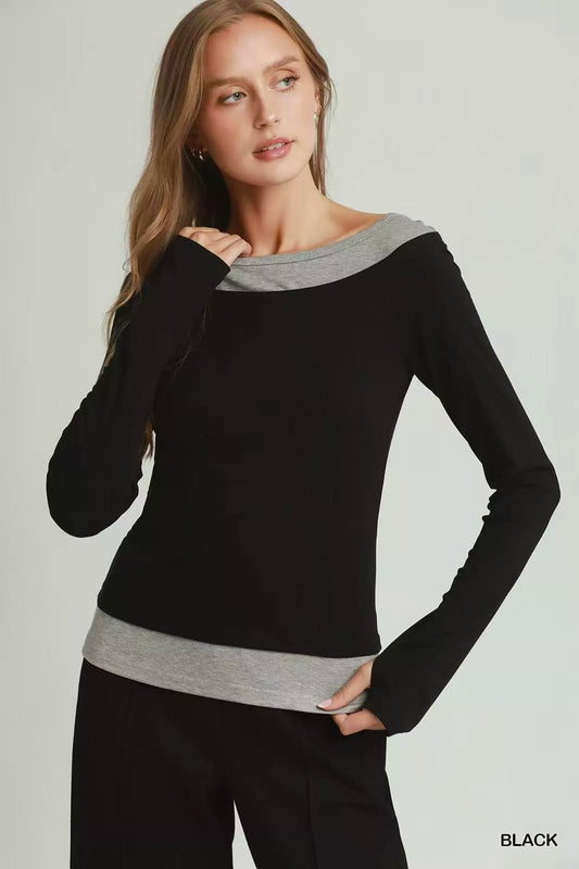 Layered Twofer Long Sleeve Top BLACK ffad4e5b-b06e-49db-a7a2-1a6261f5f823-Max-Origin