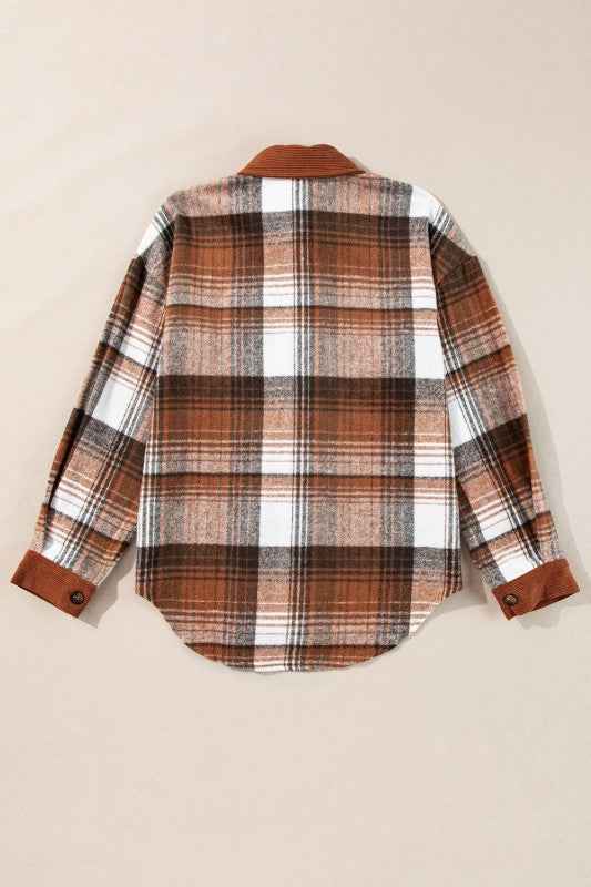Plaid Corduroy Patchwork Pocketed Shacket ffb0a174-c640-4b60-8883-9bb9646448c1