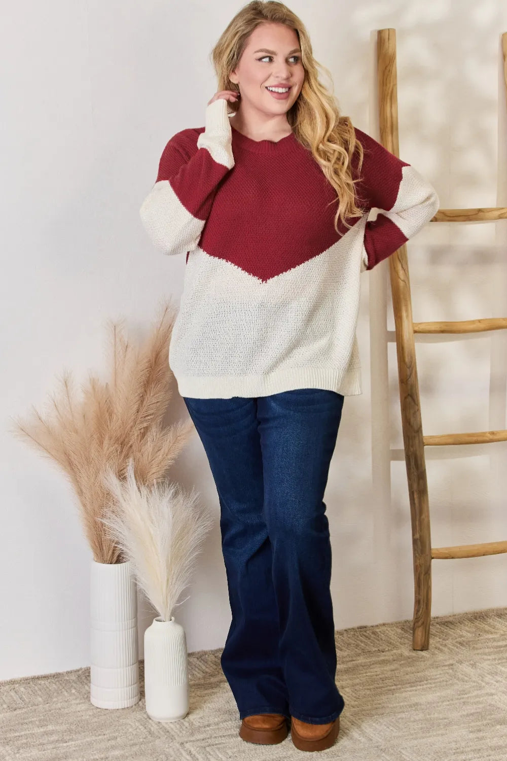 Hailey & Co Full Size Color Block Dropped Shoulder Knit Top ffb1fe8e-3657-4c70-b05e-30492c0060c4-Max