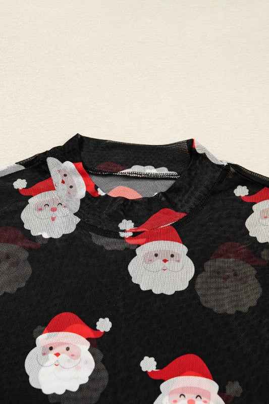 Santa Christmas Mesh Long Sleeve Top ffb3776b-d942-45c4-9cd8-c9c3e18651e3