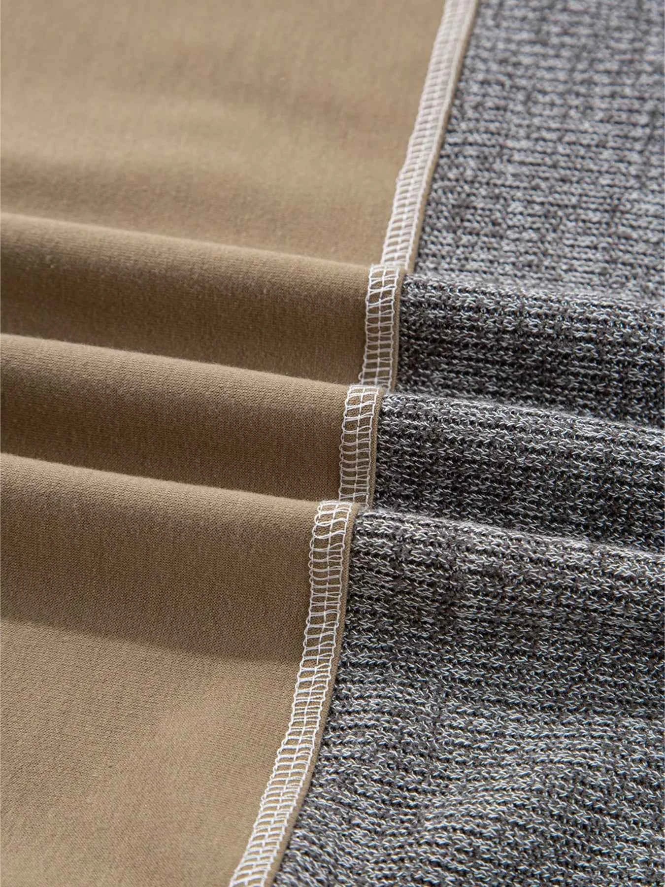 Mixed Texture Patchwork Exposed Seam Half Button Hoodie ffb48f2dd13e455badb307acf2e3f3e1-Max-Origin