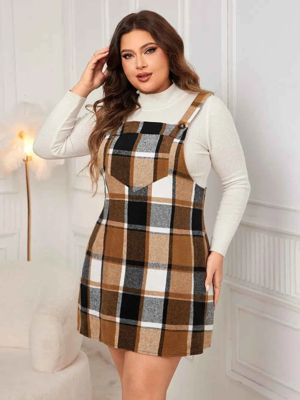 Honey Plus Size Plaid Wide Strap Overall Dress ffbb8194-ccfa-40b0-851e-2e0e7b2e848f-Max