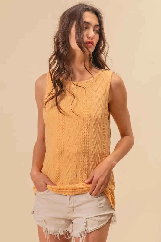 Textured Sweather Knit Twist Back Sleeveless Top HONEY MUSTARD ffd2304fe9764dbea762f72fce7d6ebe-Max-Origin