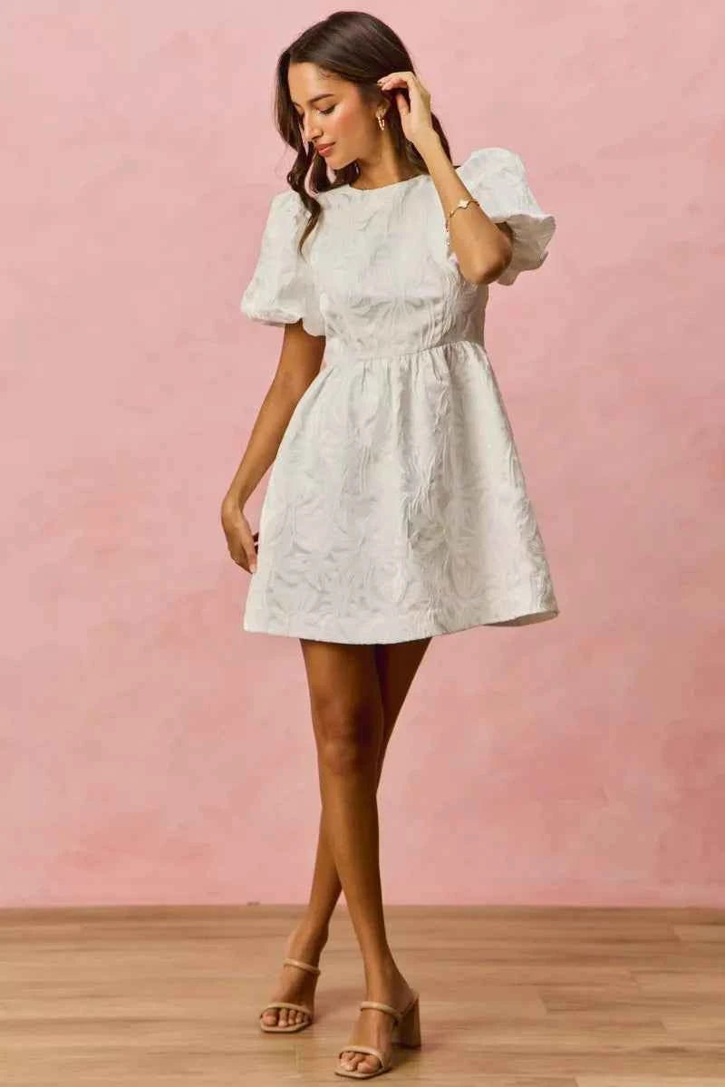 SO ME Floral Jacquard Bubble Shorts Sleeves Mini Dress ffd3df28ee0344d4b0889f29fefd1164-Max-Origin