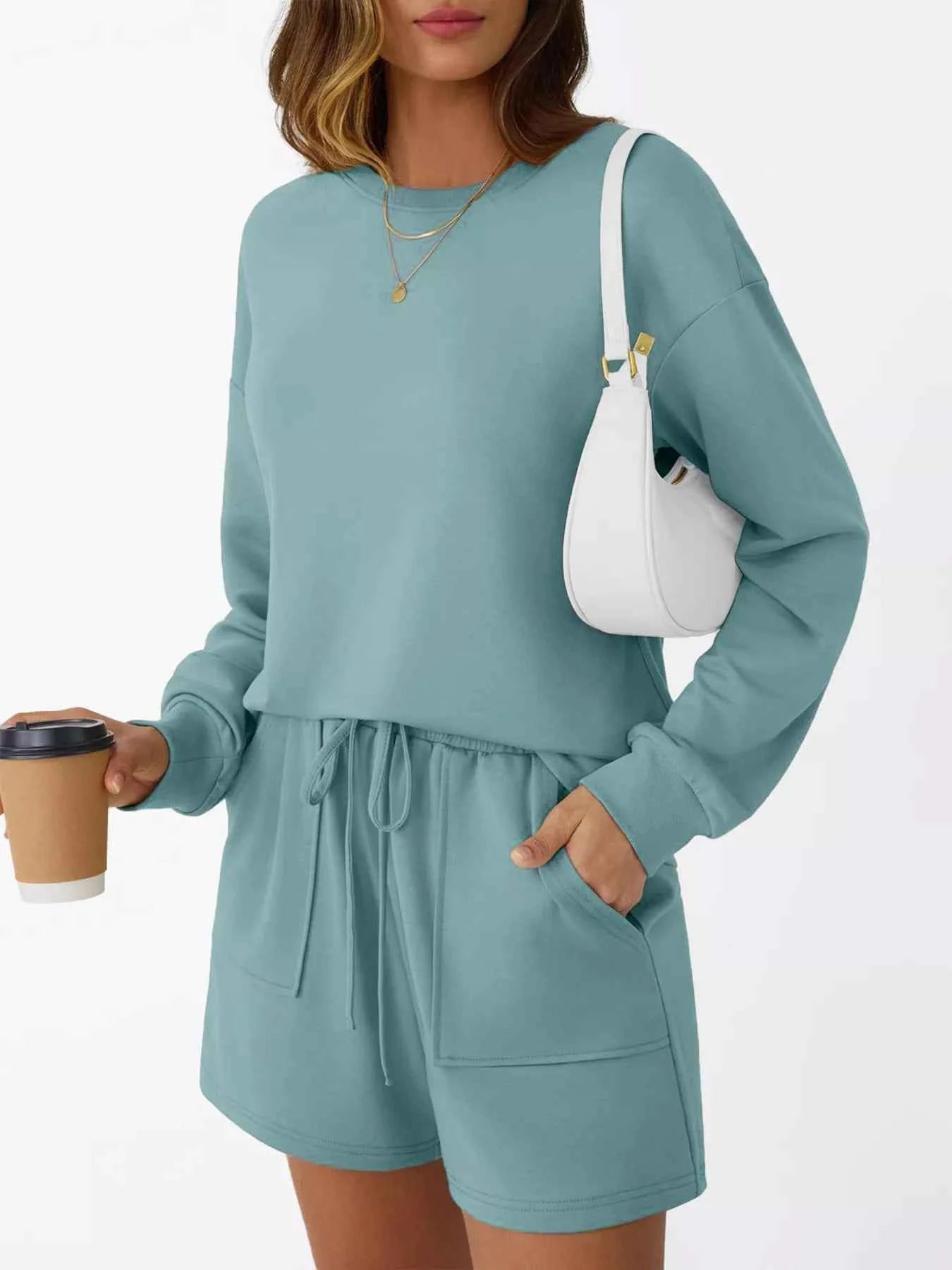 Round Neck Long Sleeve Top and Shorts Set ffd3e10543de48fb84ed369901c9b33d-Max-Origin