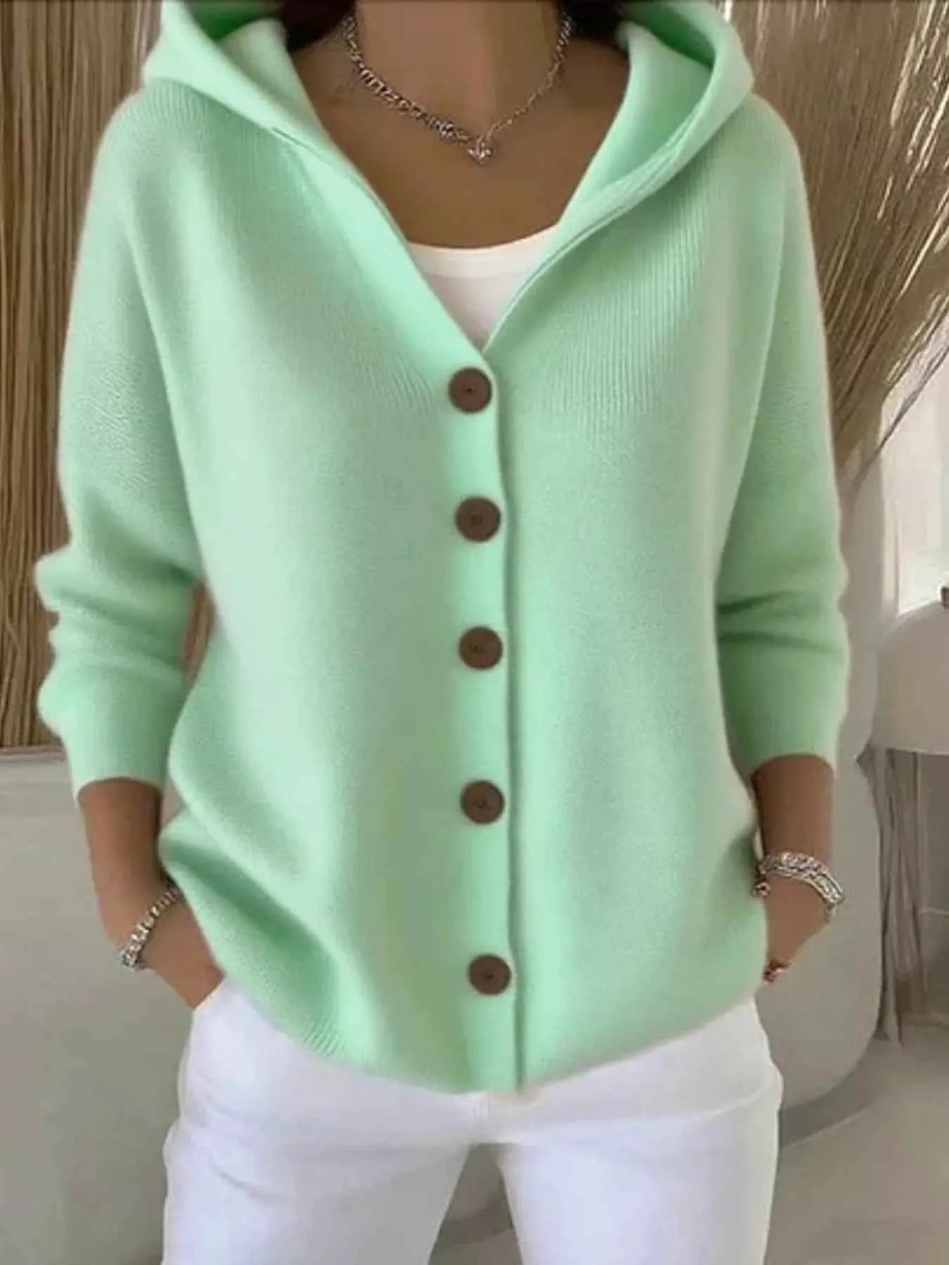 Full Size Hooded Button-Front Soft Knit Cardigan Plus Size Light Blue ffd90d96cc4143c7ac055e6a9cfd8d1a-Max-Origin