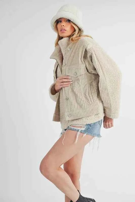 Aemi + Co Fake Two Pieces Turtleneck Sherpa Jacket with Pockets ffdf7069-d473-4176-9047-892ff37b63b7-Max