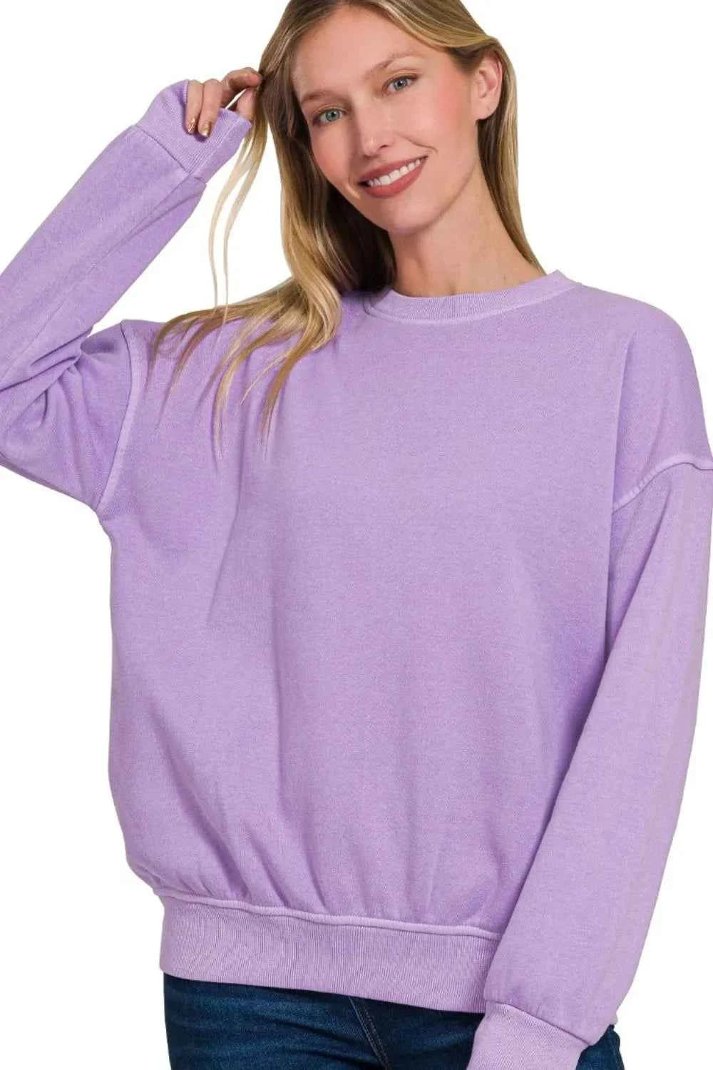 Zenana Soft Fleece Pigment Dye Round-neck Sweatshirts LAVENDER ffe62ea3-9eaa-4a01-a861-2bcb4d6f82e2-Max-Origin