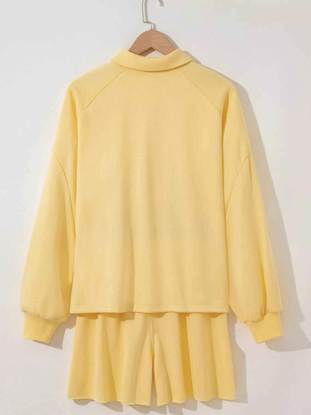 Button Collar Drop Shoulder Top and Shorts 2pcs Set