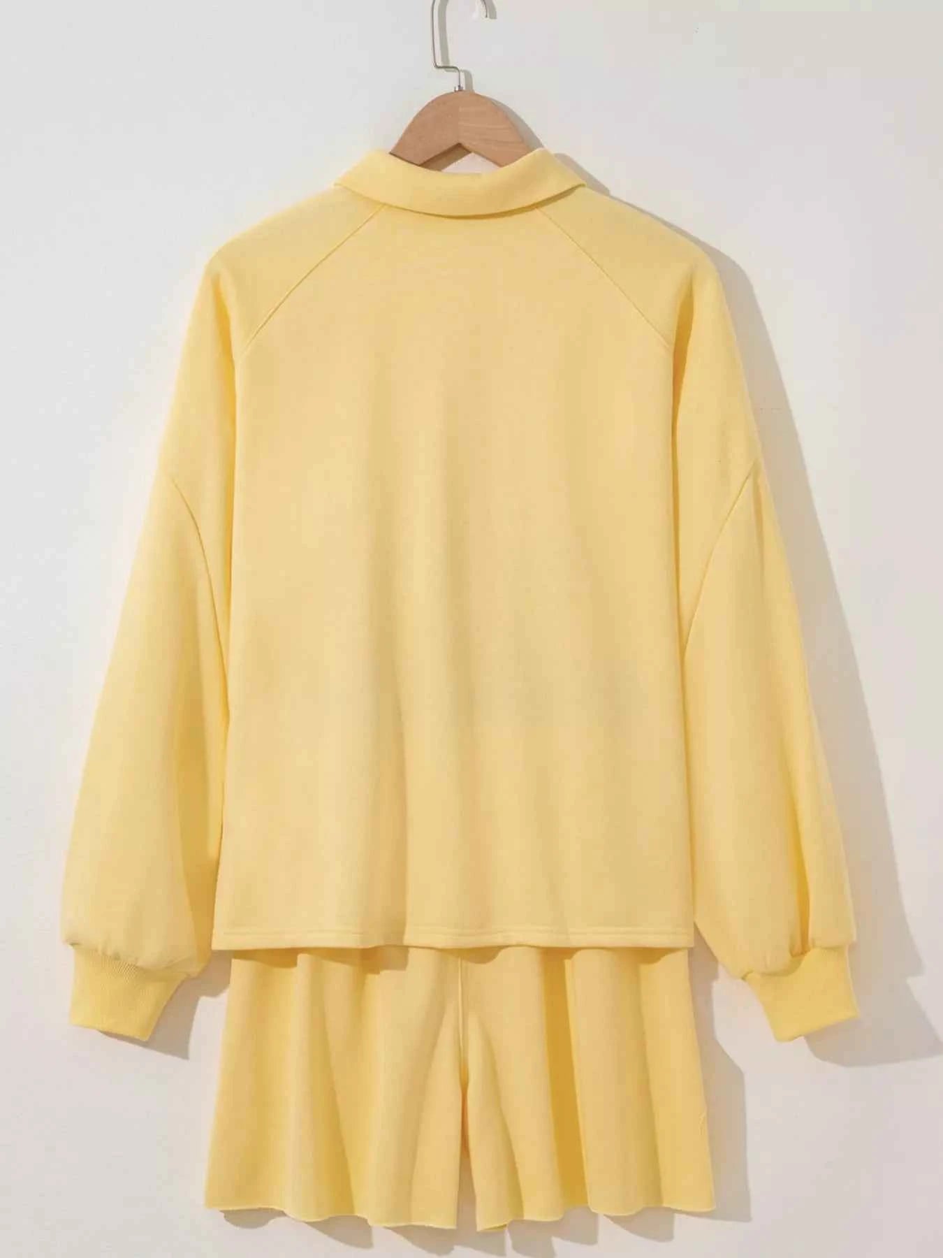 Button Collar Drop Shoulder Top and Shorts 2pcs Set