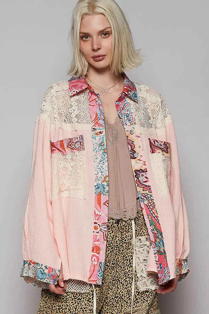 POL Lace Patchwork Floral Trim Long Sleeve Shirt Blush Pink fffab52f-4531-415a-9c61-46c22fe69f70-Max-Origin